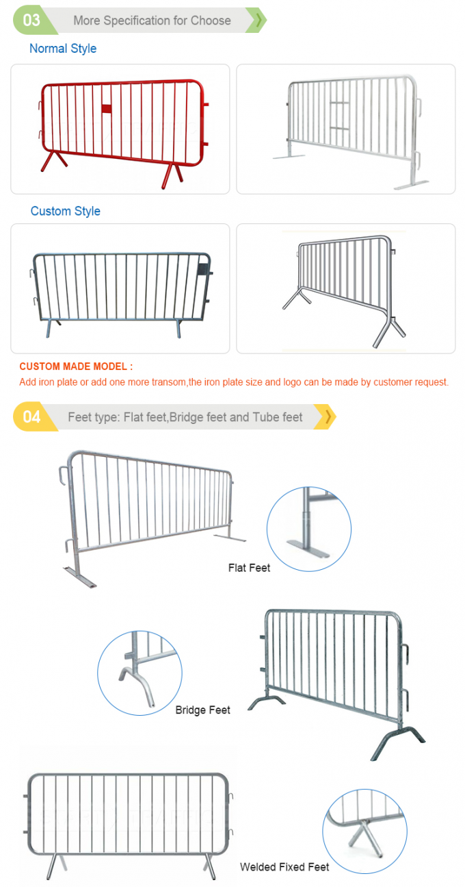 Geçici Yol Güvenliği Trafik İç Tüp Mesafesi 110mm 120mm 150mm ile Metal Yürüyüşçü Engelleri 2