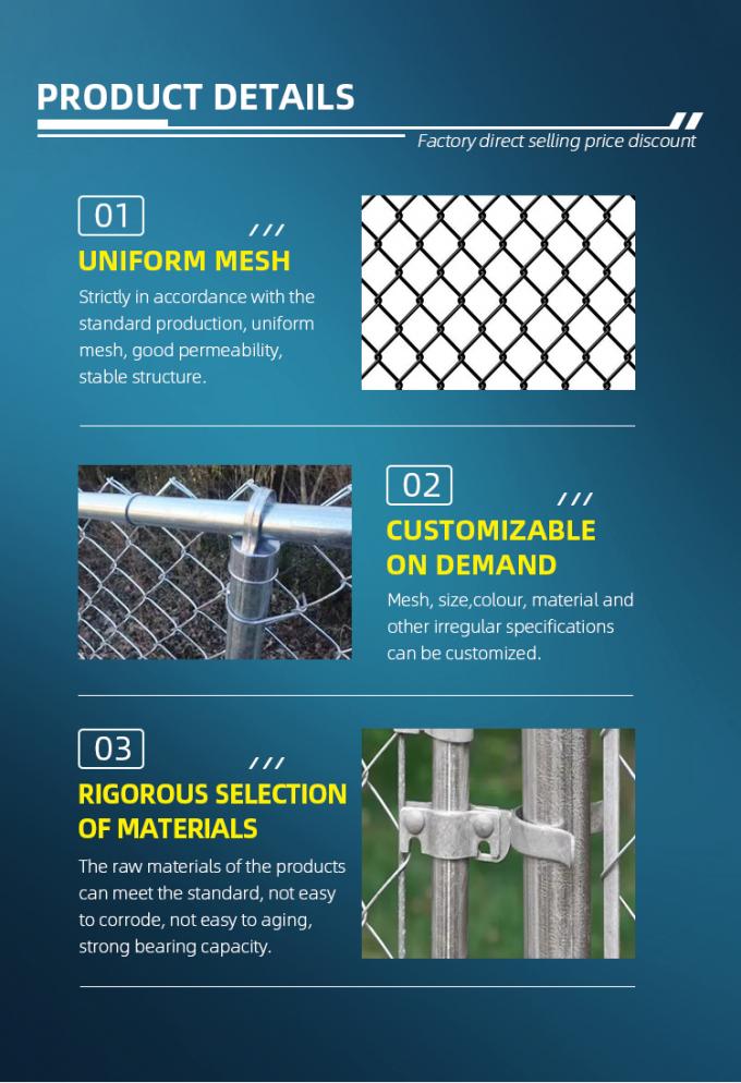 Yüksek germe metal ruloları ile galvanizli tel zinciri bağlantı çit 6 feet uzunluğu veya özelleştirilebilir 4